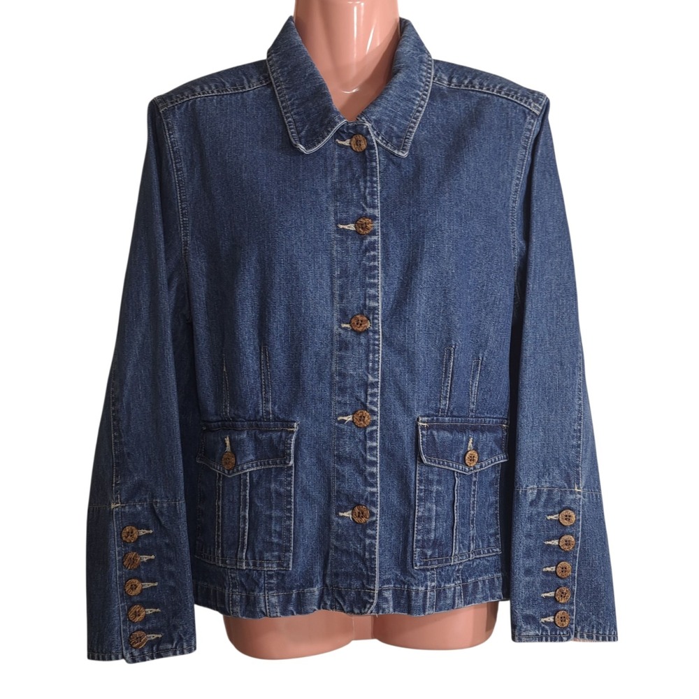 Caribbean Joe Biker Style Jean Jacket Button Long Sleeve Women's Size PL Casual